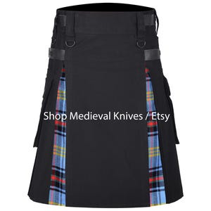 Scottish Bell of Borders Hybrid Utility Kilt | Black Cotton Kilt | Two Tone Fashion Kilt | Custom Made Kilt | Premium Highlander Kilt