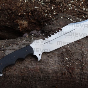 Couteau Bowie de chasse en acier D2 fait main sur mesure, couteau de survie pleine soie forgé à la main avec manche et étui en MIcarta