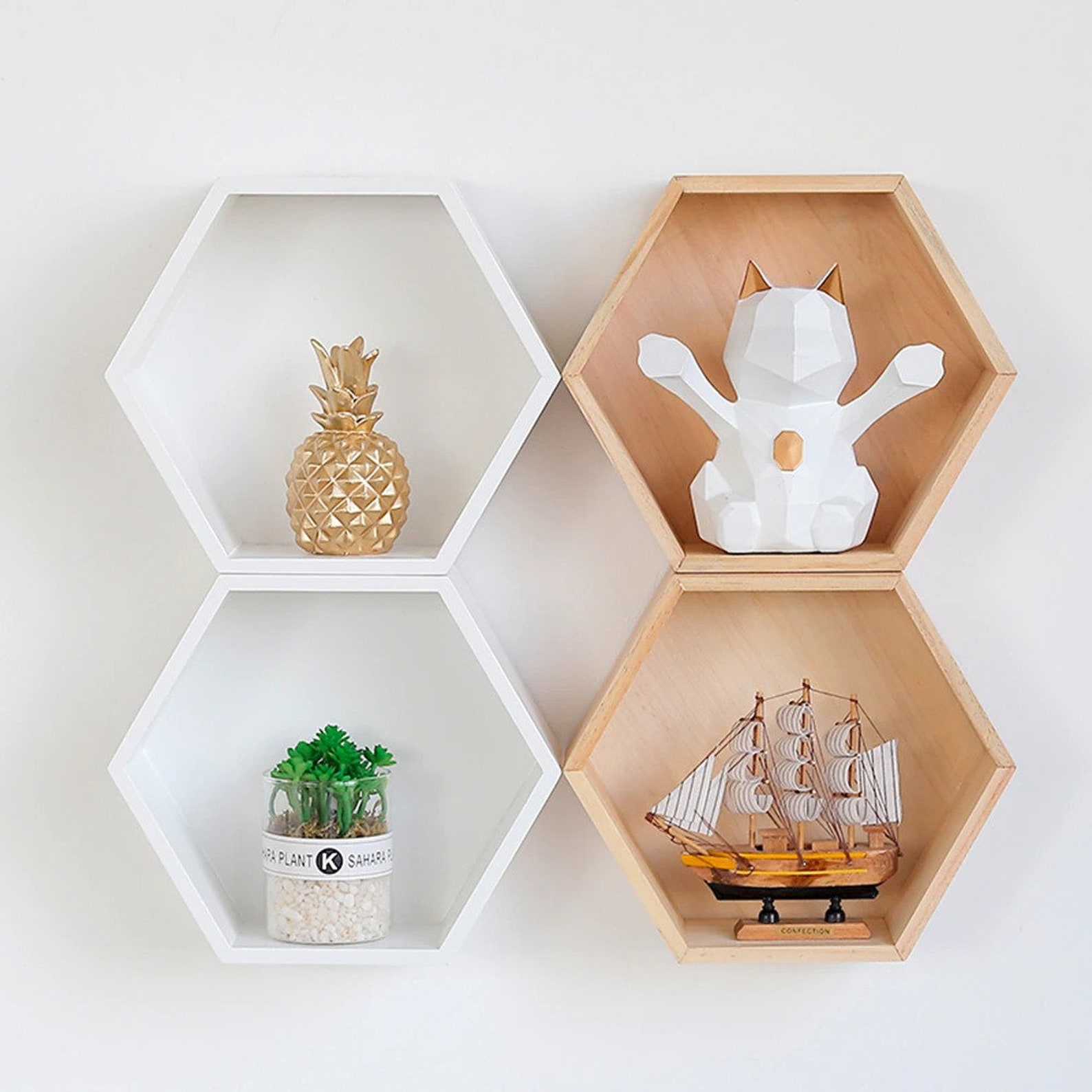 Hexagon Wooden Shelves Shelves Floating Hexagon Etsy
