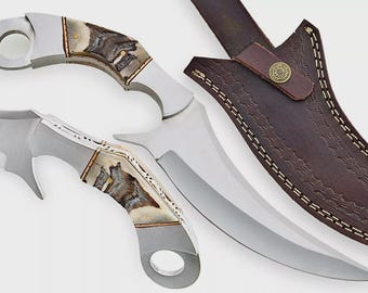 Handmade Karambit Knife Hunting Knife Survval knife With Leather Sheath