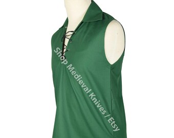 Camicia da uomo in kilt verde giacobita senza maniche in cotone - Camicia scozzese giacobita giacobina - Taglie dalla S alla 10XL - 7 colori