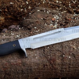 Couteau Bowie de survie de chasse en acier D2 forgé à la main de 15 pouces - Couteau de camping pleine soie avec manche et étui en MIcarta