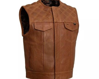 Chaleco de cuero para hombre hecho a mano con forro interior estampado con diseño de cachemira
