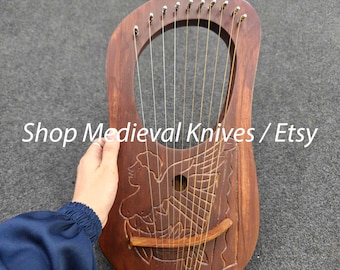 Arpa de lira con diseño de arpa de palisandro de 10 cuerdas, hecha a mano en madera, con cuerdas de metal, llave de afinación y funda de transporte.