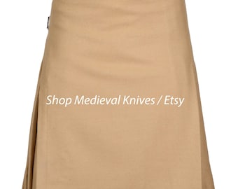 Premium Handmade Scottish Khaki Wool 8 Yard Kilt | Real 16 Oz Wool | Highlander Kilt for Men | Traditional Kilt | Made to Order
