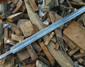Damascus Steel Viking Sword Full Tang Blank Blade For Sword Making 32” Inch With Leather Sheath