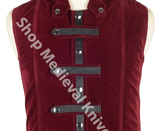 Sottish Red Vine Velvet Gothic Vest for Men - Victorian Fashion Vest - Custom Made to Measurements Waistcoat - Steampunk Formal Gothic Vest