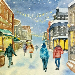 DIGITALE DOWNLOAD - Aquarel kerstmis in Colorado, sneeuwschilderij, charmant kunstwerk