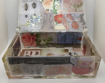 Clear resin box with flower and animal collage