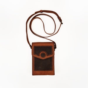 Leather Phone Bag, Shoulder Mobile Case, Small Brown Crossbody iPhone Purse, Handmade gift