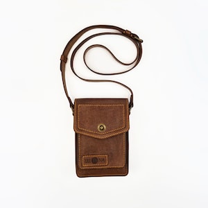 Leather Crossbody Phone Bag, Shoulder Phone Case, Small Brown iPhone Purse, Handmade gift