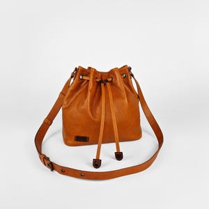 Leather Bucket - Crossbody Shoulder bag - Women’s Drawstring - Handmade Gift Idea for her