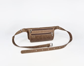 Leder Bauchtasche, personalisierte Taille Sling Taschen, braune Crossbody Bumbag, Initialen Geschenk