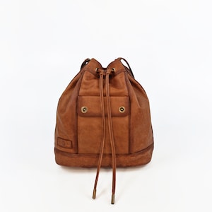 Leather Brown Bucket, Crossbody Drawstring, Vintage style  Shoulder Bag, Handmade Gift