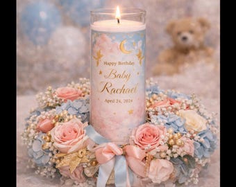 Personalized Wedding Table Decor | Custom Soy Candle | Baby Shower, Memorial, Event Centerpiece | Floral Candle Arrangement
