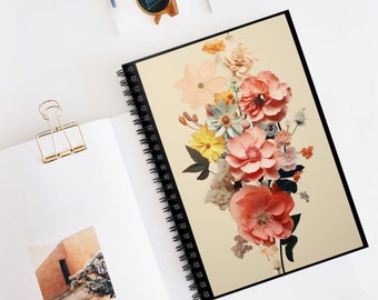 Customizable Vintage Blossom Collage Spiral Notebook - Ruled Line. Personalized Journal, Notebook.