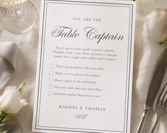 Timeless Table Captain Card, Editable Wedding Template, Reception Game & Checklist, Guest Activity, Luxury