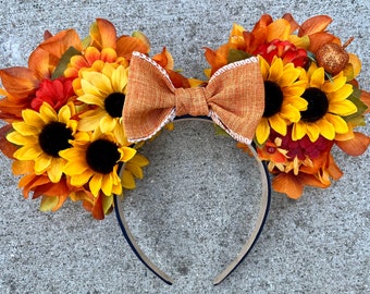 Sunflower Floral Fall Festival Halloween Mouse Ears