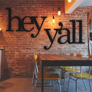 Hey Y&#39;all Word Sign/ Large Wood Modern Farmhouse Sign/ Texas Welcome/ Country Home Wall Decor