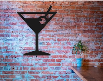 Large Martini Glass Sign/ Mid-century Modern Drink Art/ Bar sign