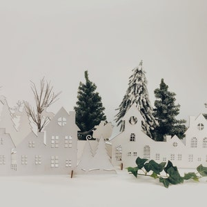 Wooden Christmas Village/ Wood Winter Town/ Self-Standing Christmas Scene/ Holiday Fireplace Mantel And Window Decor