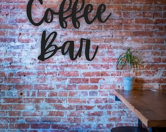 Wood Coffee Bar Sign: Cursive Cafe Wall Decor