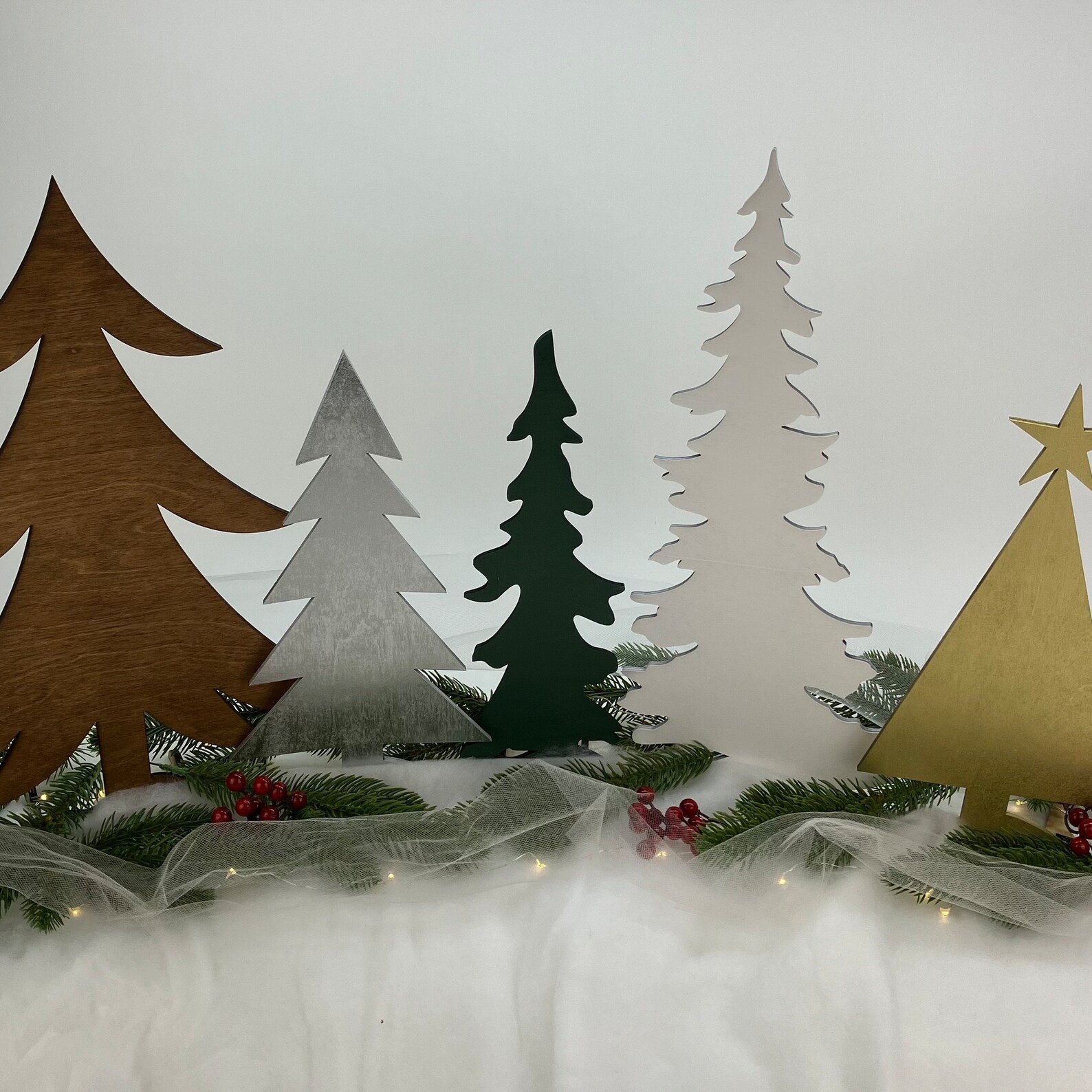 Large Classic Christmas Trees / Set of Three / Winter Scape / Etsy