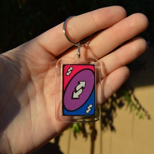 Bisexual Pride Flag Uno Reverse Card Keychain | cute keychain, pride keychain, pride gifts, bisexual, gift ideas, pride gift ideas