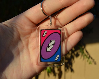 Bisexual Pride Flag Uno Reverse Card Keychain | cute keychain, pride keychain, pride gifts, bisexual, gift ideas, pride gift ideas