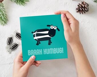 Funny Baah Humbug Christmas Card | Funny Christmas Cards | Sheep | fun christmas cards | Contemporary | Modern | Illustration | Yorkshire
