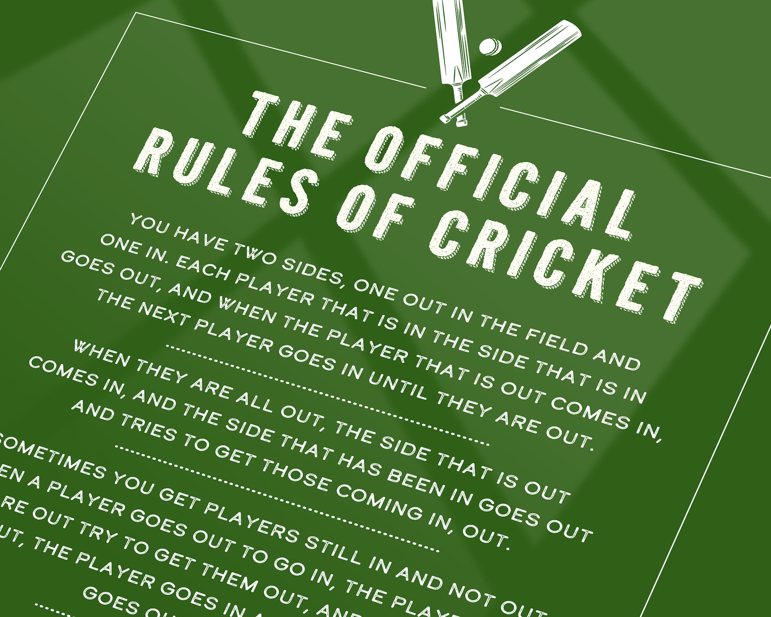 The Official Rules of Cricket Humorous Art Print Wall Art A3 Print