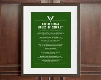 The Official Rules of Cricket | Humorous Art Print | Wall Art | A3 Print | Gifts for Him | Gifts for Her | Gift for Dad | Gift for Grandad