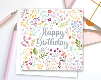 Happy Birthday Card | Ditsy | Pretty | For Her | Floral illustration | Quality Greetings Card