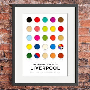 Kunstafdruk | De officiële kleuren van Liverpool | Liverpool-kunstafdruk | Muurkunst | A3-afdruk | Cadeaus voor hem | Cadeaus voor haar