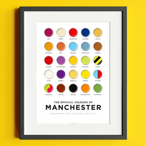 Kunstafdruk | De officiële kleuren van Manchester | Manchester-kunstafdruk | Muurkunst | A4-afdruk | A3-afdruk | Cadeaus voor hem | Cadeaus voor haar