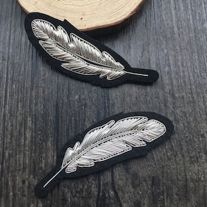 feather Indian silk silver sew on patch 3D High quality insect embroidered PATCH embroidery cute beauty