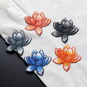 flower X5 pieces iron on lotus patch iron on flower embroidered PATCH embroidery patch badge creative patch blue red funny cute kids lovely