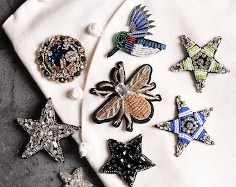 Parche de diamantes de imitación, parche de abeja con estrella de cristal para coser, parche de lentejuelas hecho a mano con cuentas