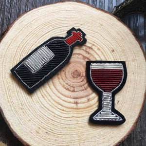 Wine glass Wine bottle Indian silk sew on patch 3D High quality embroidered PATCH embroidery cute beauty