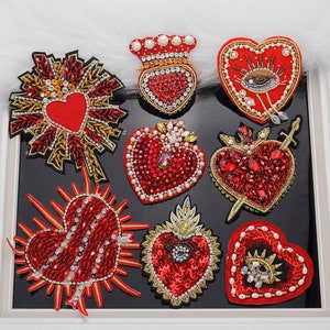 Patch für Tasche Perlen Aufnäher rotes Herz Aufnäher Perlen DIY Perlen verziert Kristall Aufnäher Strass handgemachter Pailletten Aufnäher