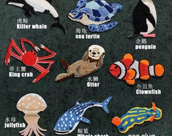 killer whale Sticker sea turtle penguin king crab otter clownfish jellyfish whale shark sew on iron on patch embroidered PATCH