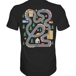 Auto Rennbahn Tshirt, Auto Spielshirt, Papa massage Shirt, Rennstrecke auf dem T-shirt Rücken, Kinder Playmat Shirt, Rennstrecke Papa
