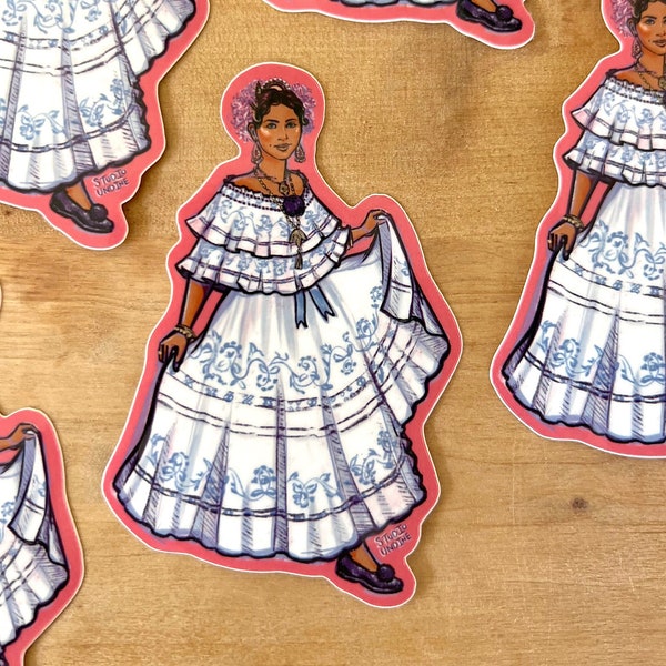 La Pollera Panama Girl Sticker - Panamanian, Latina Art, Durable Vinyl, Central America