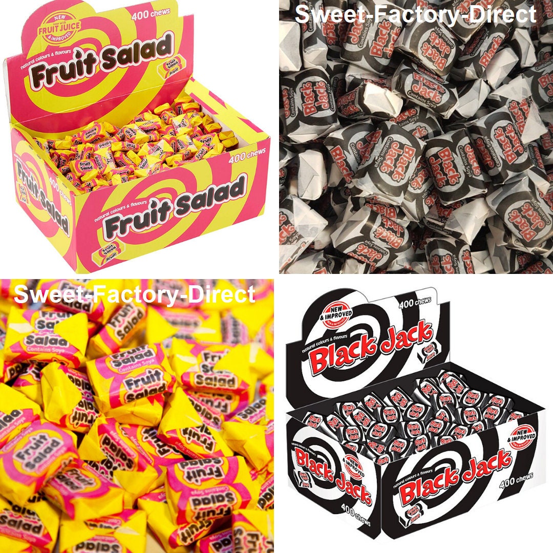 Barratt Fruit Salad & Black Jacks Original Chews Fruity Gummy Jelly Sweets Retro Candy Toffee