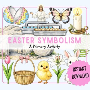 Pasen-symboliek Clipart- en aanwijzingskaarten voor primaire zangtijd – Primary Easter Talk – LDS Paasles afdrukbare DIGITALE DOWNLOAD