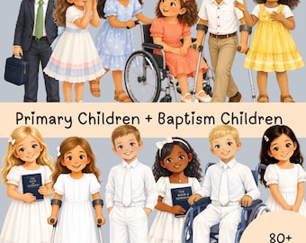 Clipart-paket för LDS-barn i primärskolan | Clipart för dop och primärskolan | Clipart för olika kristna barn | Clipart för sångstunder