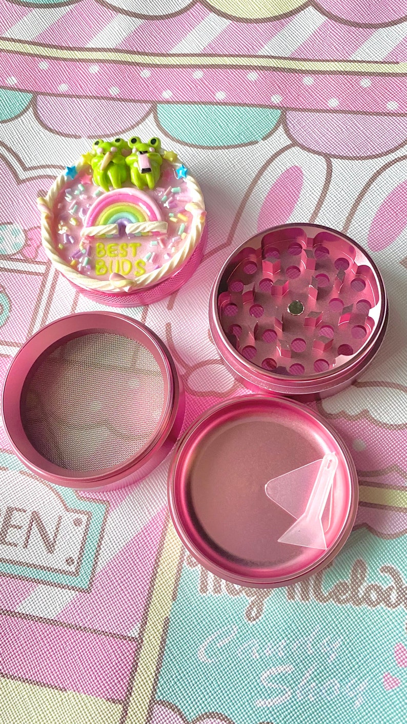 Other grinder colour options available too Available for pre-order Kawaii 50mm Pink Metal Ramen Cake Grinder Decoden inspired 18