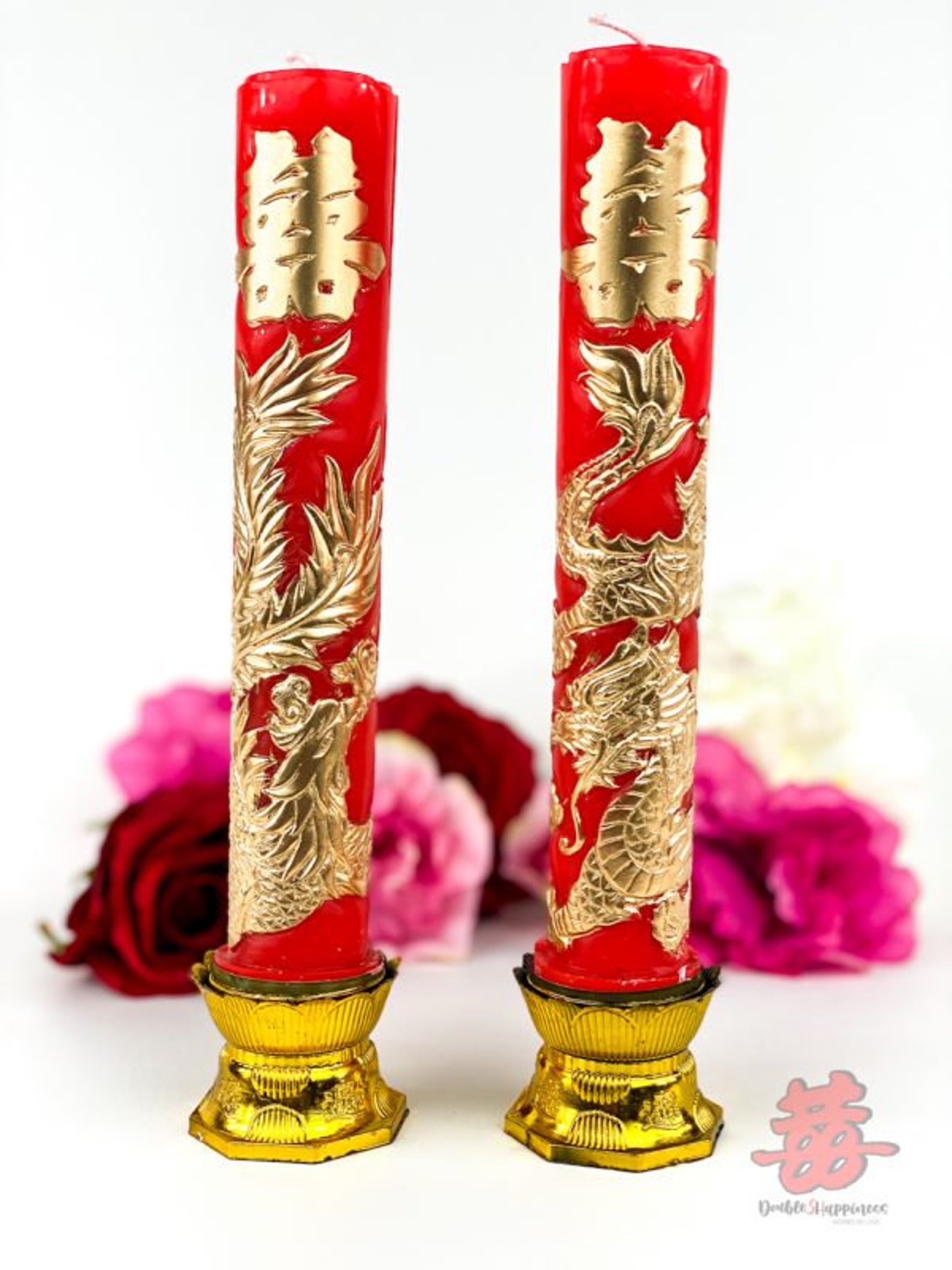 Gold Dragon & Phoenix Candles 26cm Traditional Wedding Etsy