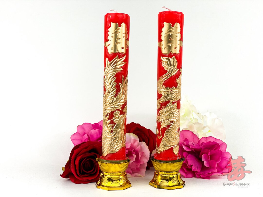 Gold Dragon & Phoenix Candles 26cm Traditional Wedding Etsy