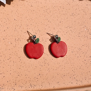 Red Apple Earrings | Polymer Clay | Hypoallergenic | Back To School